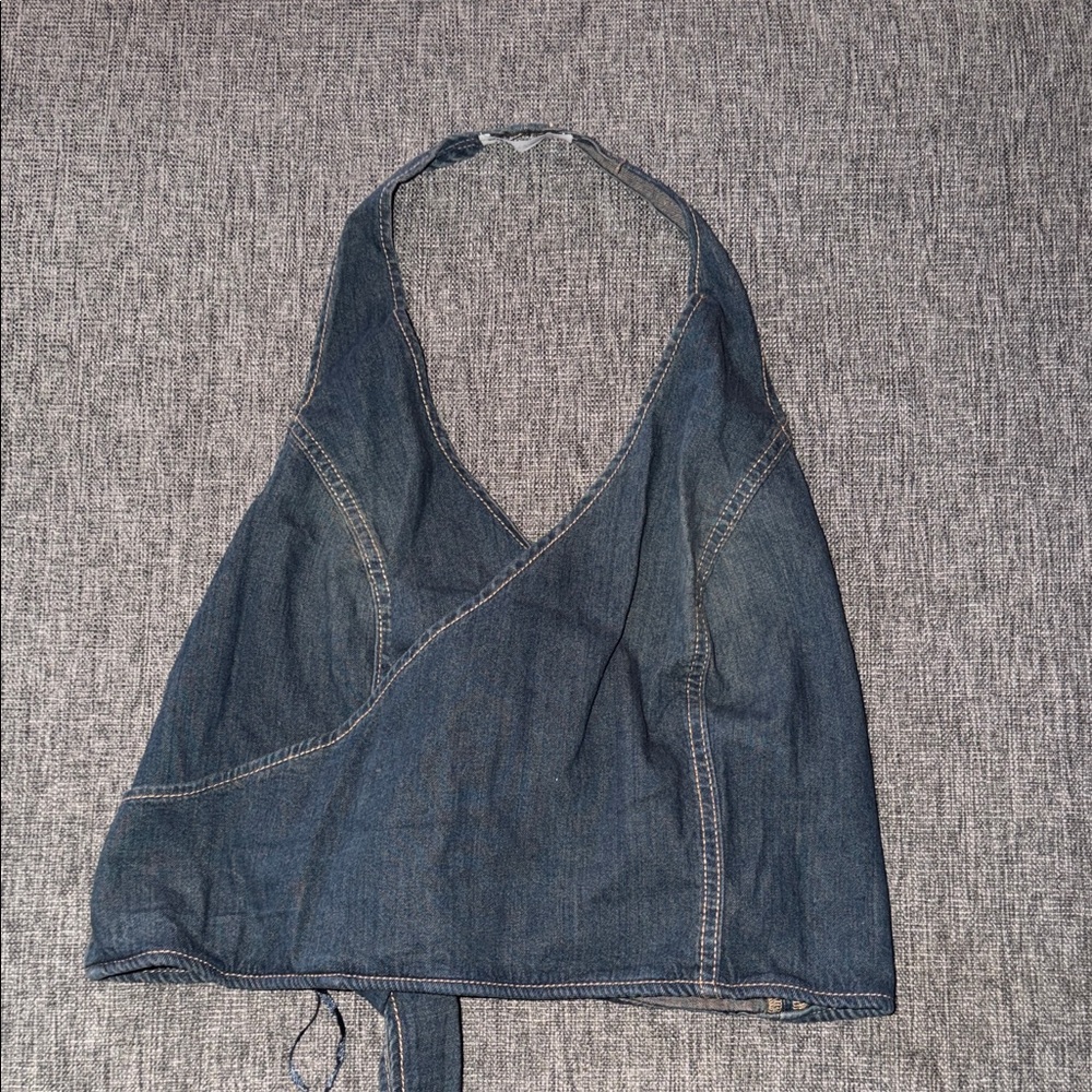 Zara Dark Blue Denim Halter Wrap Top